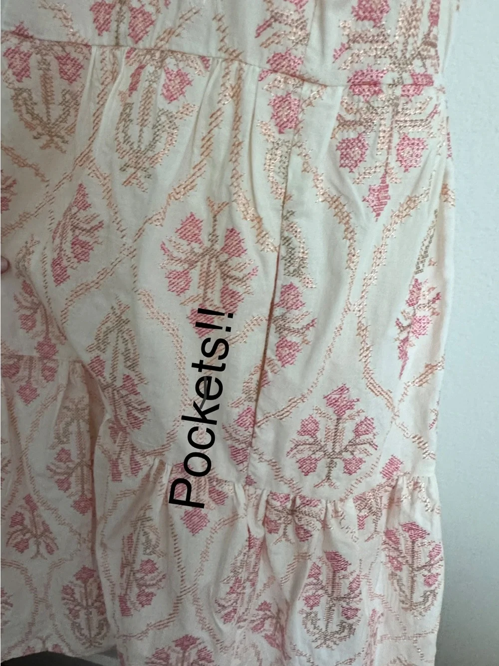 Cream and Pink embroidered Tiered Dress - Picture 4 of 6